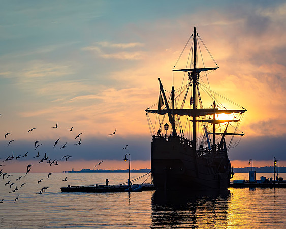 Yorktown- Sunrise Over Nao Trinidad  -Image by Wendy Podmenik Woodell